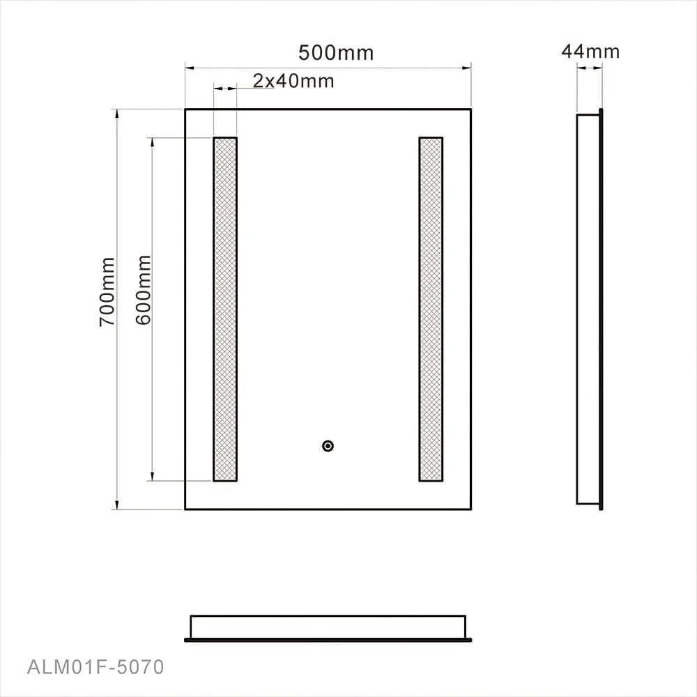 Elegant Showers Square LED Bathroom Mirror 50cm x 70cm