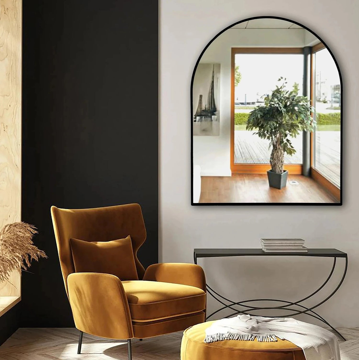 Arceli Black Metal Arch Mirror -  Small 80cm x 100cm