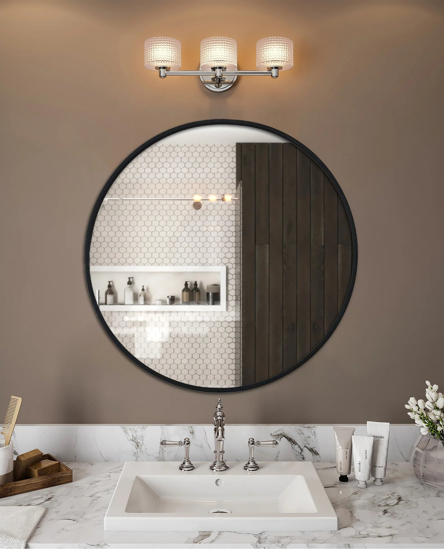 Elegant Collections Black Metal Round Mirror 80cm