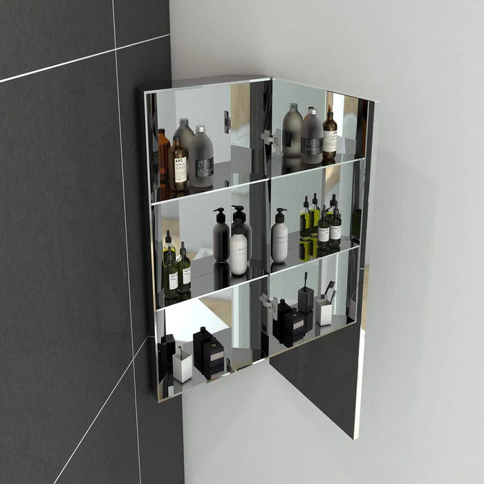 Elegant Showers Rectangle Bathroom Mirror Corner Cabinet Silver 35cm x 67cm