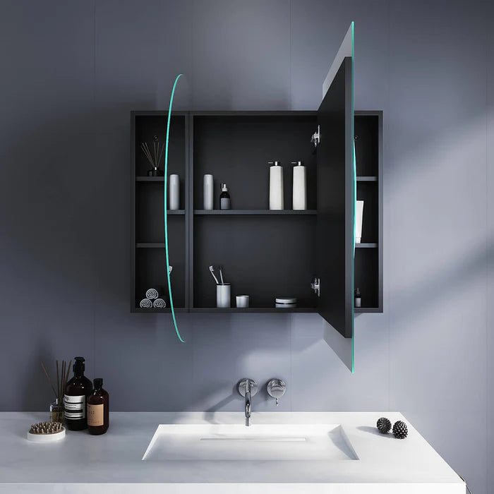 Elegant Showers Oval Bathroom Mirror Cabinet Black 120cm x 75cm