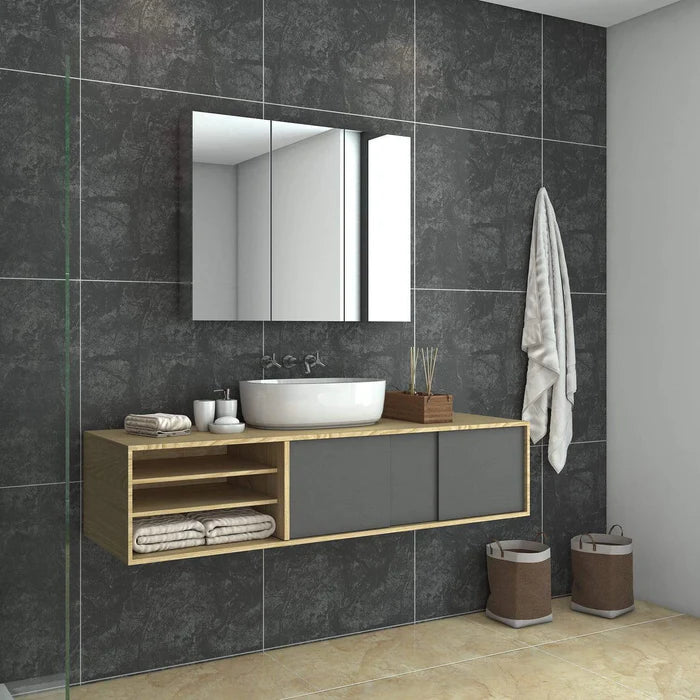 Elegant Showers Rectangle Bathroom Mirror Cabinet Silver 90cm x 71cm