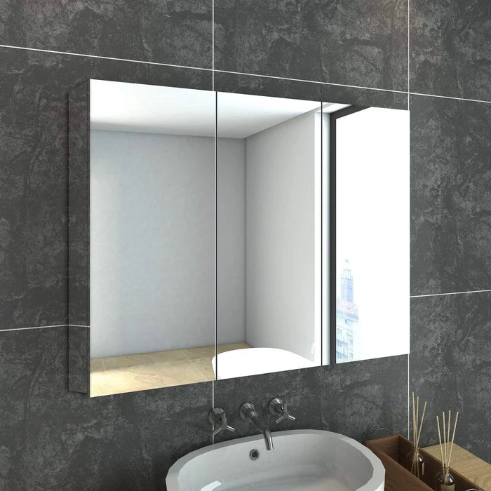 Elegant Showers Rectangle Bathroom Mirror Cabinet Silver 90cm x 71cm