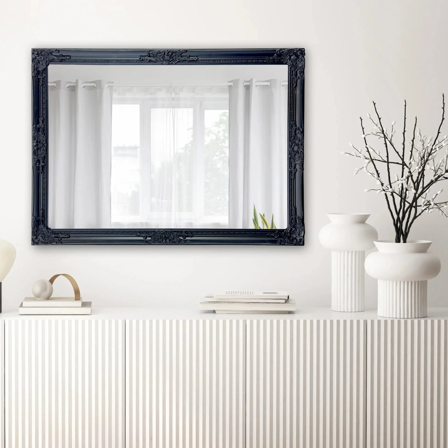 French Provincial Ornate Mirror Black 80cm x 110cm