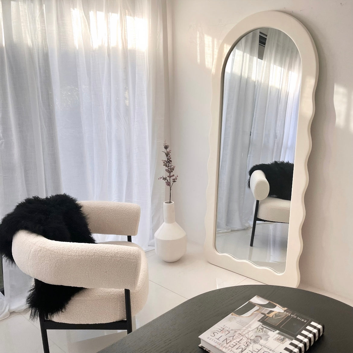 Interior Ave Luna Arch Wavy Floor Mirror White 80cm x 180cm