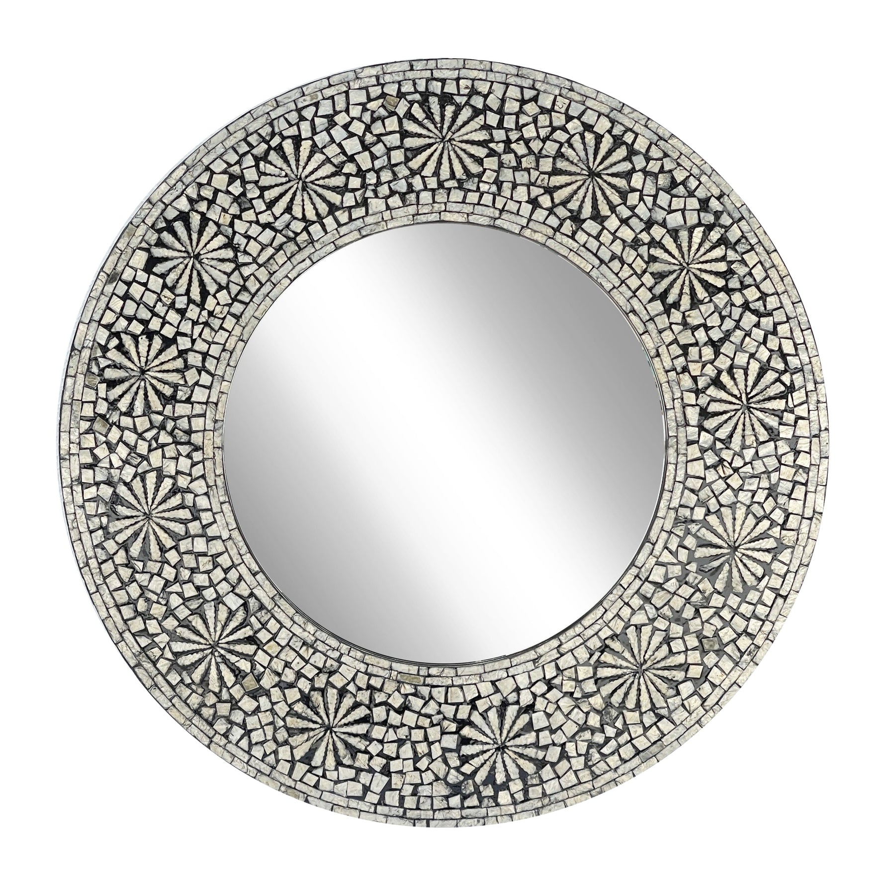 Philbee Interiors Swirl Handmade Mother of Pearl Round Mirror