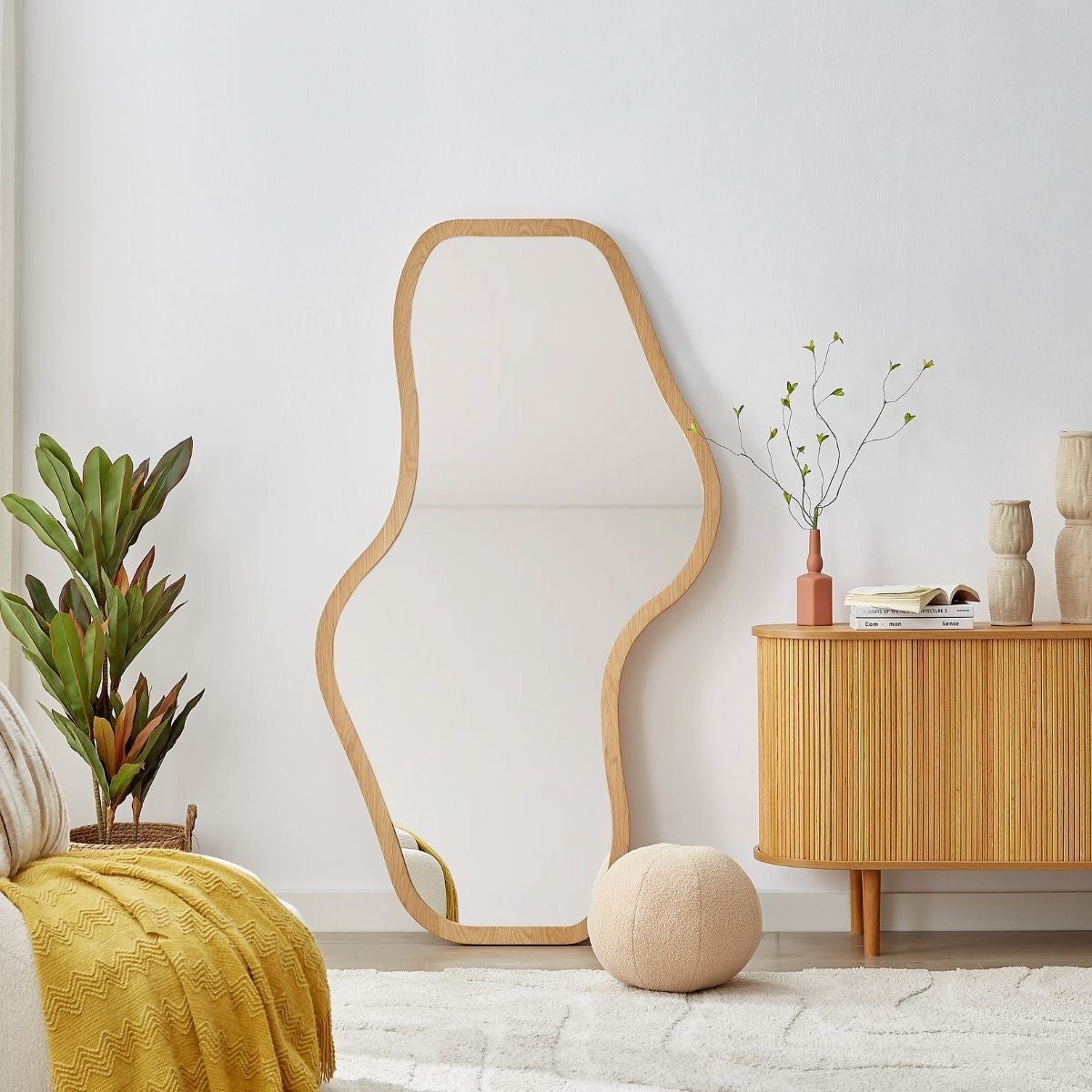 Penny Natural Wood Wavy Mirror