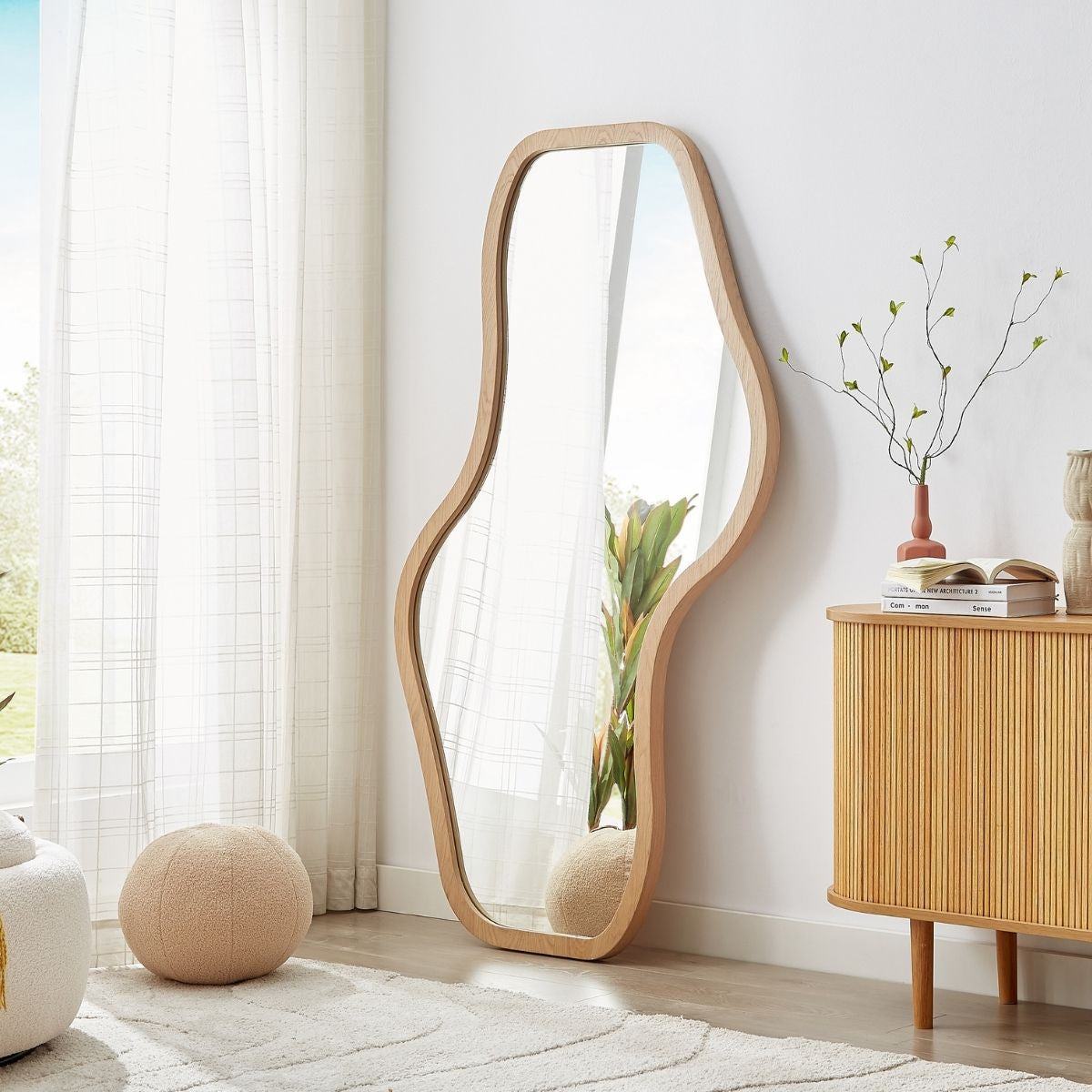 Penny Natural Wood Wavy Mirror