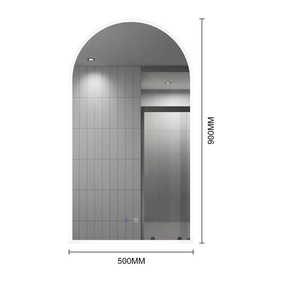 500x900mm 3 Color Mode Arch Front LED Light Bathroom Mirror