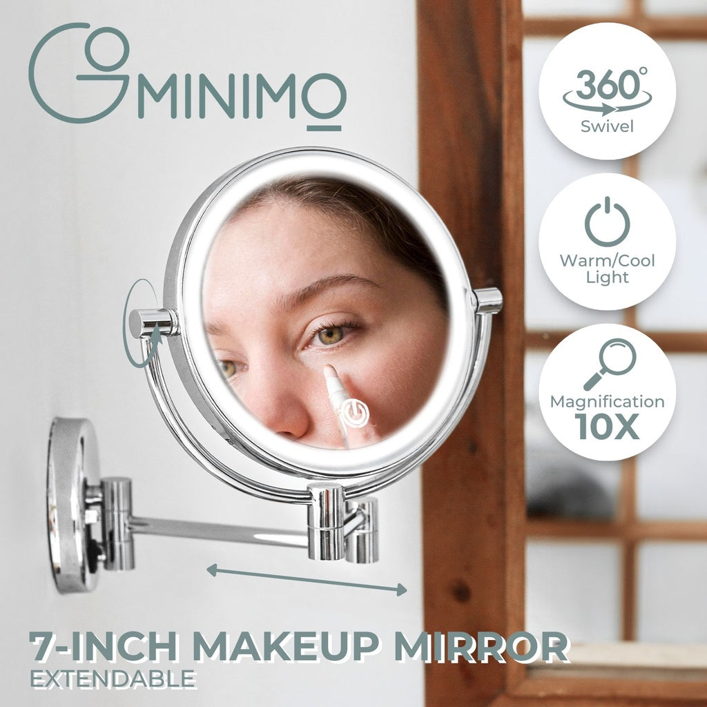 GOMINIMO 7 Inch Double-Sided LED Makeup Mirror with 10x Magnification