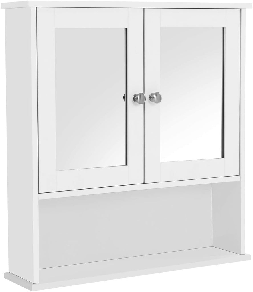 VASAGLE Bathroom Mirrored Cabinet White 56.5cm x 13cm x 58.5cm