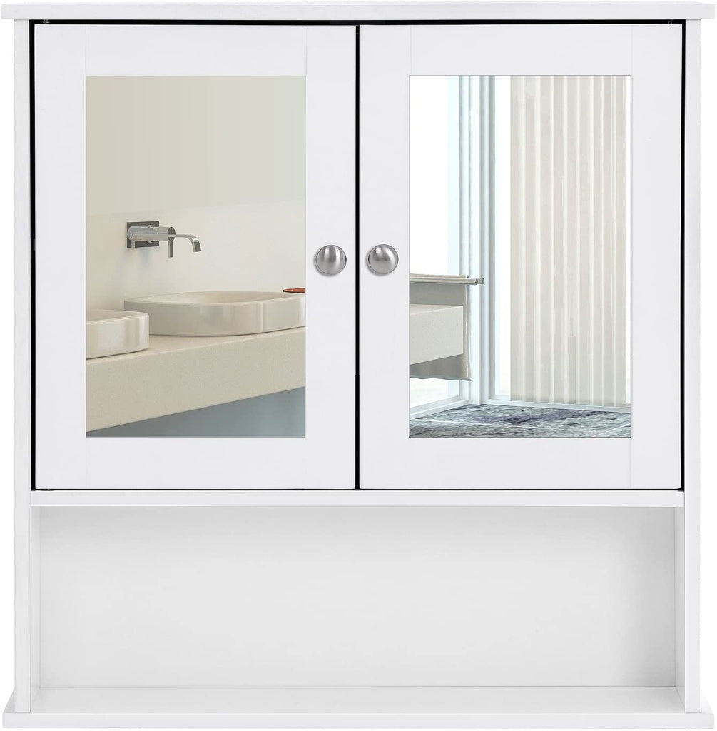 VASAGLE Bathroom Mirrored Cabinet White 56.5cm x 13cm x 58.5cm