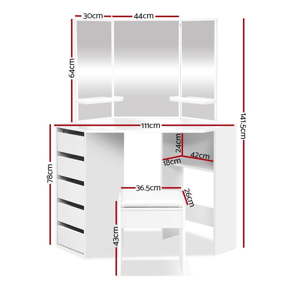 Artiss Delilah Makeup Mirror and Table Set White