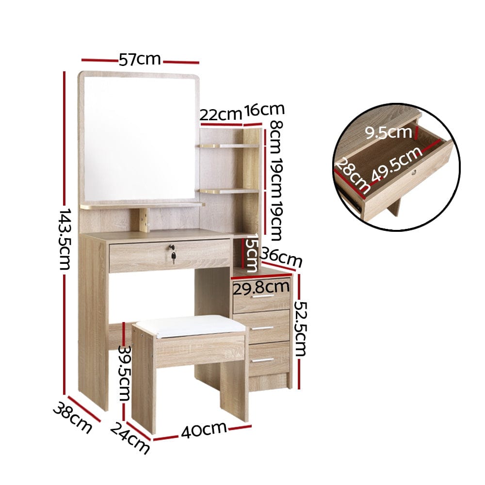 Artiss Drew Makeup Mirror and Table Set Oak