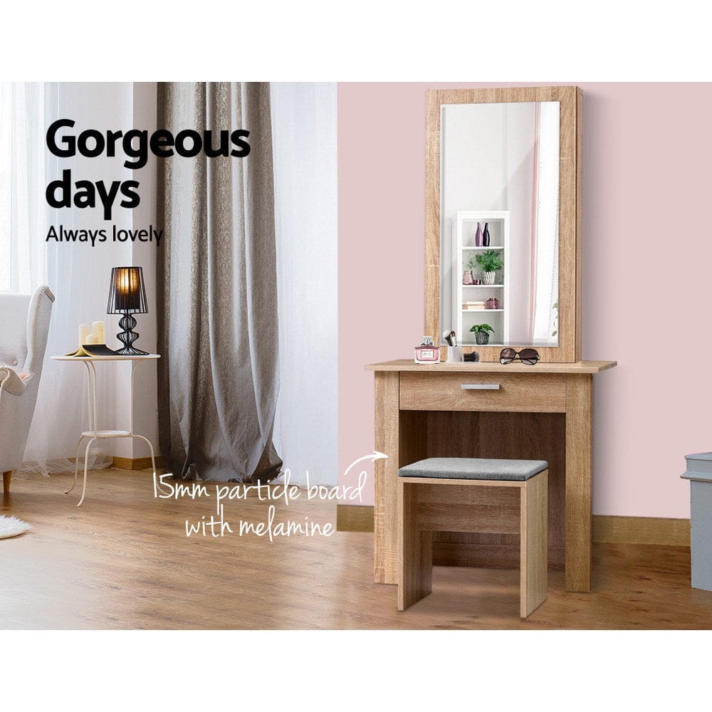 Artiss Demi Makeup Mirror and Table Set Oak