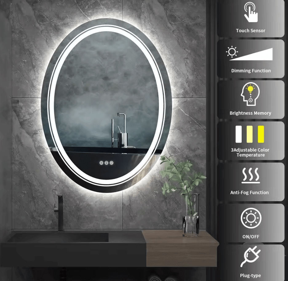 Interior Ave - LED Oval Frameless Salon / Bathroom Wall Mirror - 50 x 70cm V355-IA-OWM-70