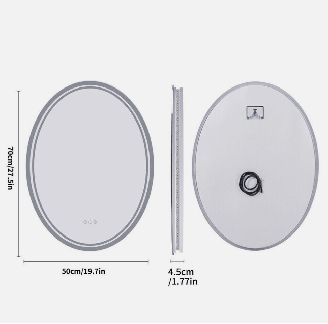 Interior Ave - LED Oval Frameless Salon / Bathroom Wall Mirror - 50 x 70cm V355-IA-OWM-70