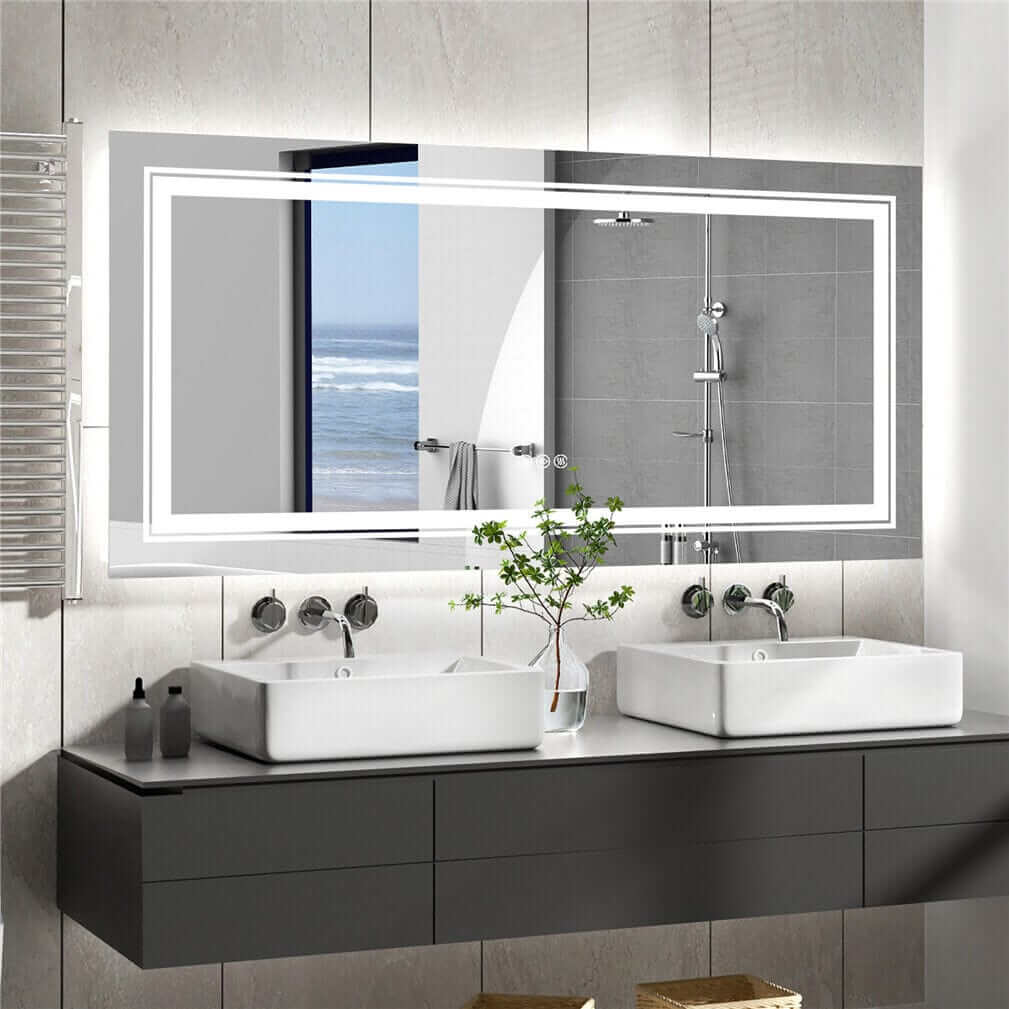 Interior Ave - LED Rectangle Frameless Salon / Bathroom Wall Mirror - 100 x 60cm V355-IA-RWM-10060