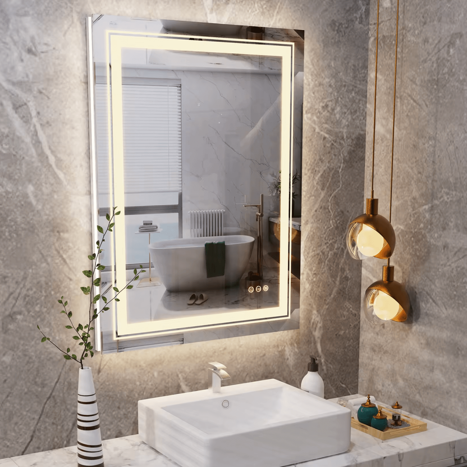 Interior Ave - LED Rectangle Frameless Salon / Bathroom Wall Mirror - 80 x 60cm V355-IA-RWM-8060