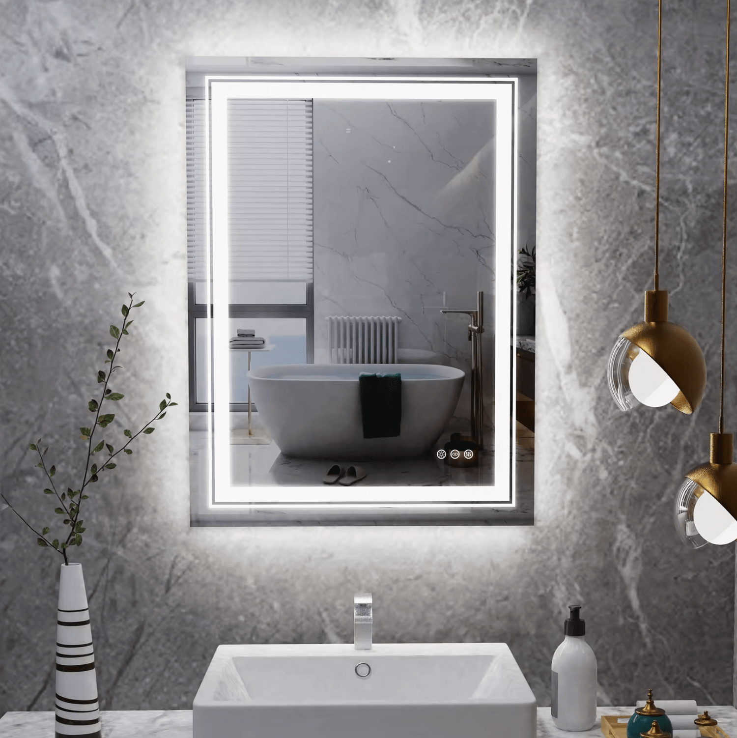 Interior Ave - LED Rectangle Frameless Salon / Bathroom Wall Mirror - 80 x 60cm V355-IA-RWM-8060