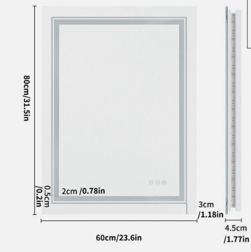 Interior Ave - LED Rectangle Frameless Salon / Bathroom Wall Mirror - 80 x 60cm V355-IA-RWM-8060