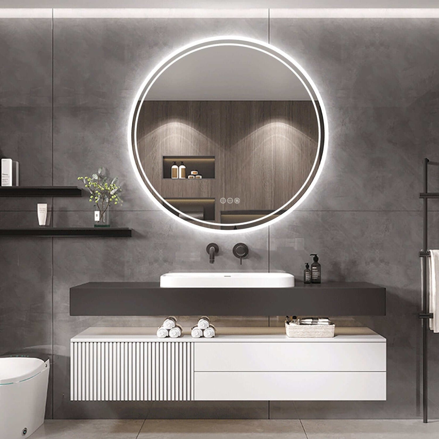 Interior Ave - LED Round Frameless Salon / Bathroom Wall Mirror - 60cm V355-IA-RWM-60