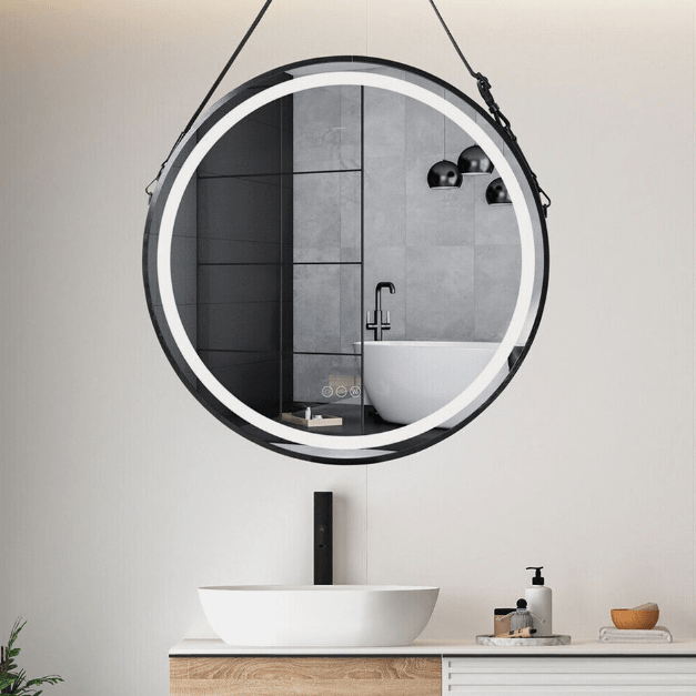 Interior Ave - LED Round Hanging Salon / Bathroom Wall Mirror -Black - 60cm V355-IA-RWM-BK-60