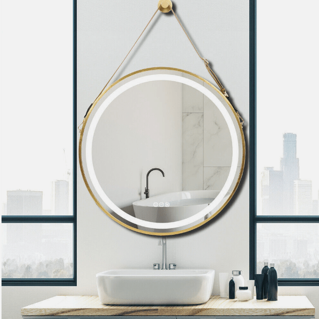 Interior Ave - LED Round Hanging Salon / Bathroom Wall Mirror - Gold - 60cm V355-IA-RWM-GD-60