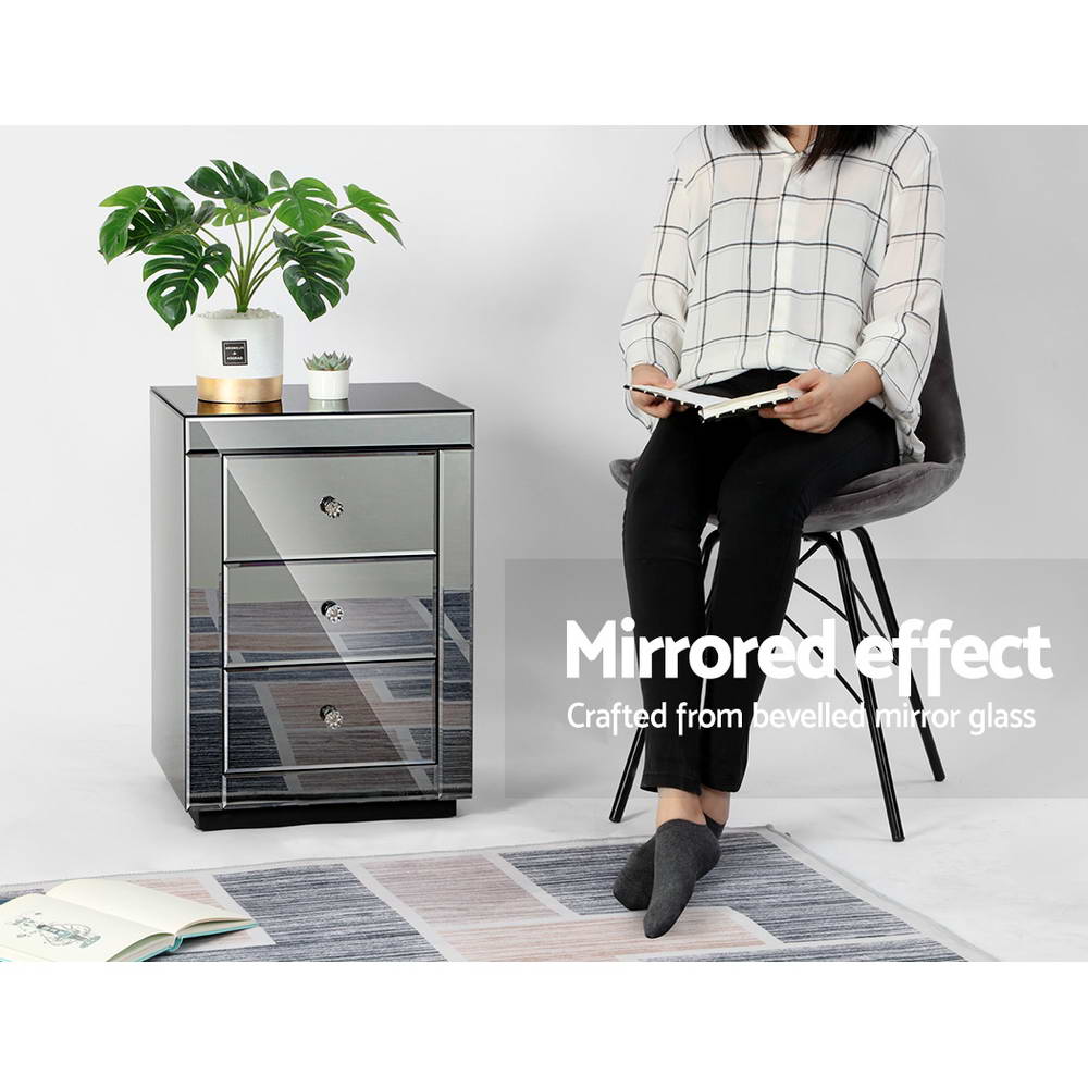 Artiss Mirrored Bedside Table Presia Grey