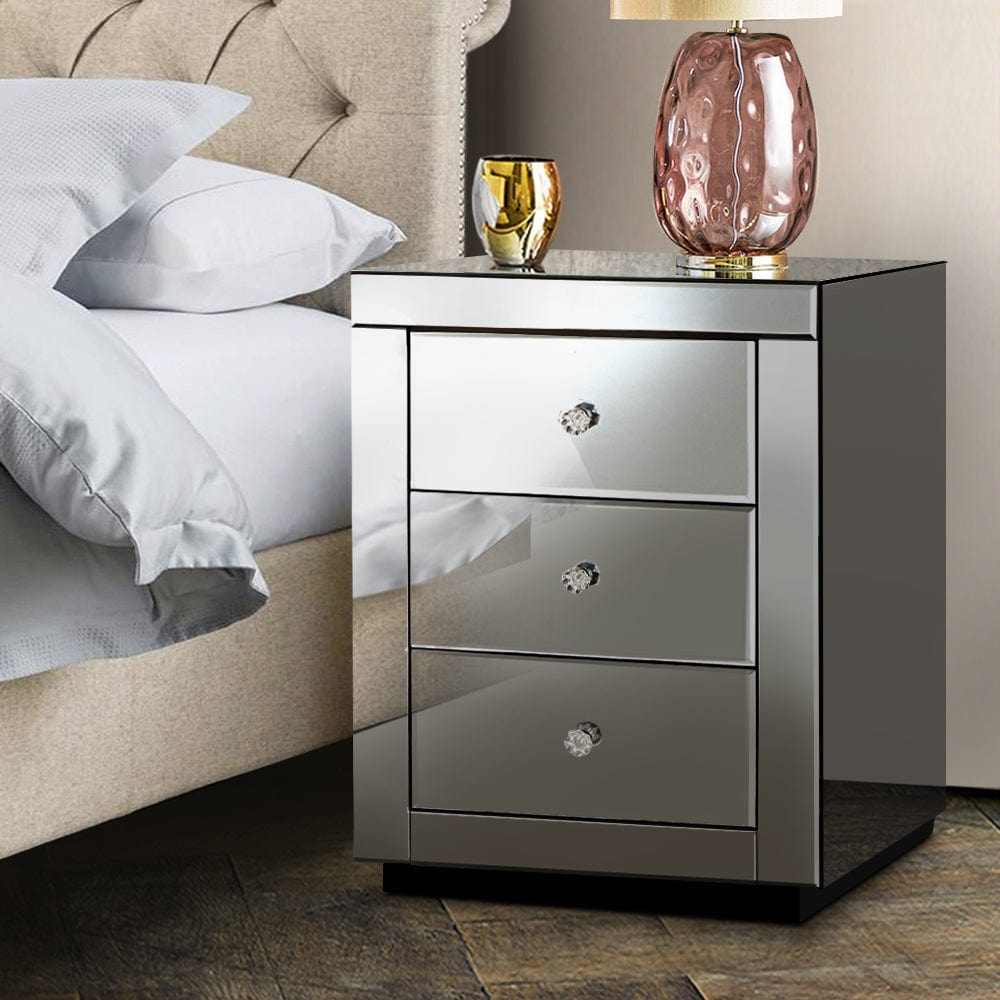 Artiss Mirrored Bedside Table Presia Grey