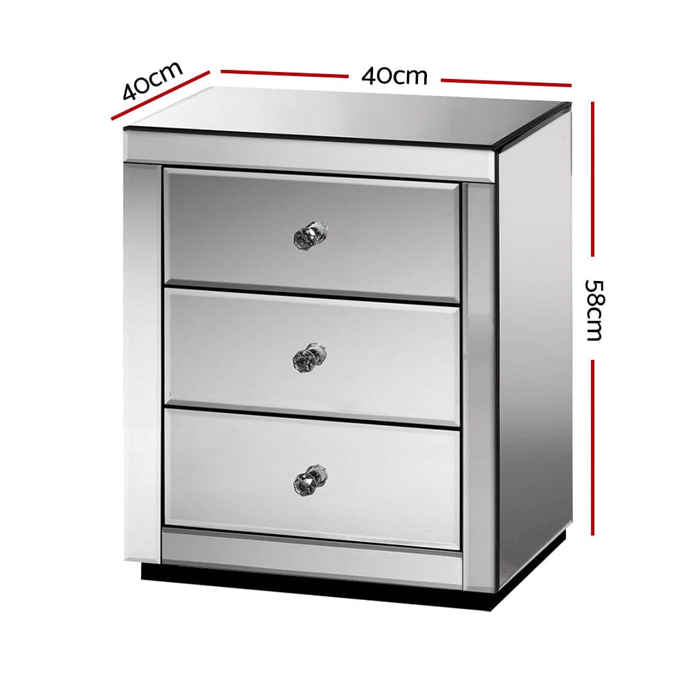 Artiss Mirrored Bedside Table Presia Grey