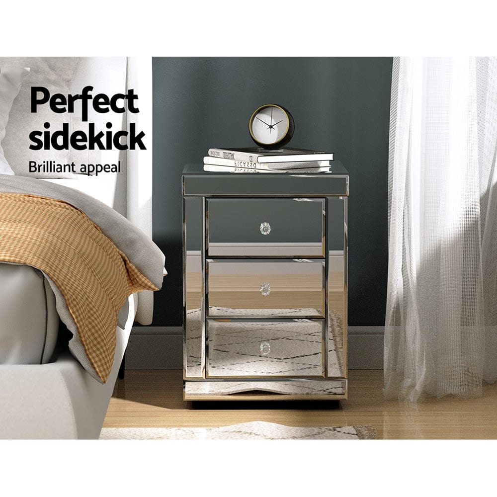 Artiss Mirrored Bedside Table Presia Silver