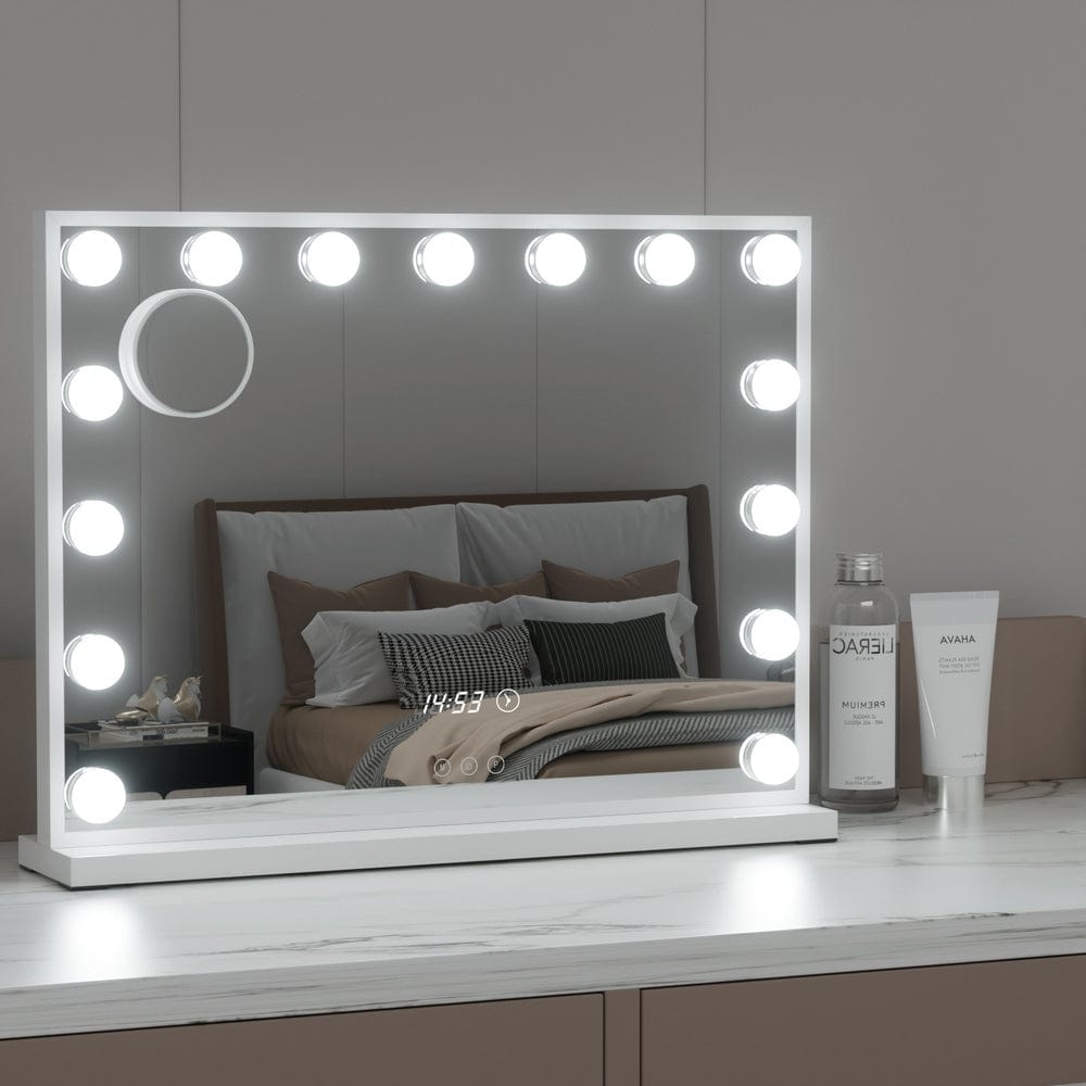 Embellir Hollywood Makeup Mirror w/ Time Function |MM-E-FRAME-5846LED-WH
