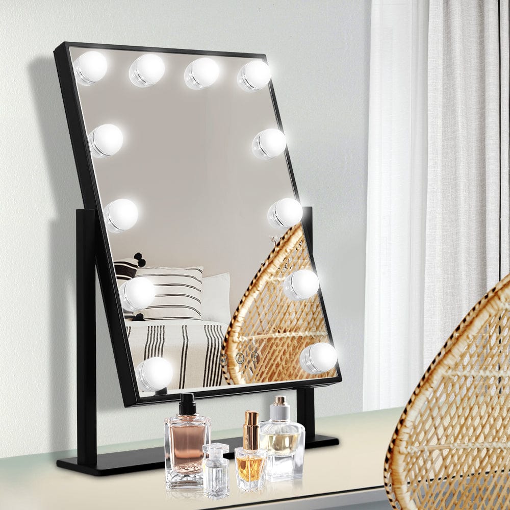 Embellir Hollywood LED Makeup Mirror 12 Bulbs Black | MM-STAND-FRAMELS-BK