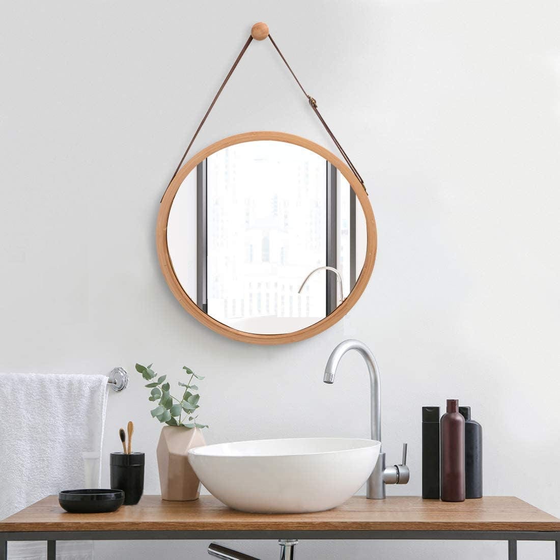 Carla Home Round Bamboo Hanging Wall Mirror | V178-36014