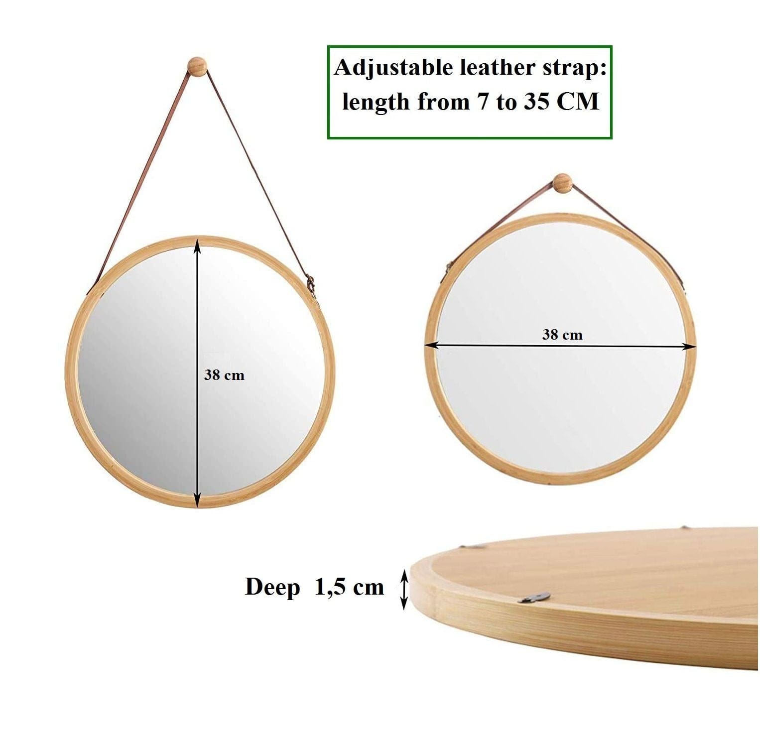 Carla Home Round Bamboo Hanging Wall Mirror | V178-36014