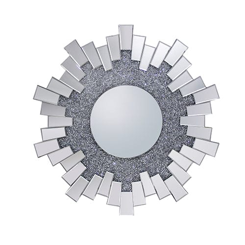 Salem Round Sunburst Wall Mirror Crystal Silver & Grey 100cm V43-MRR-06