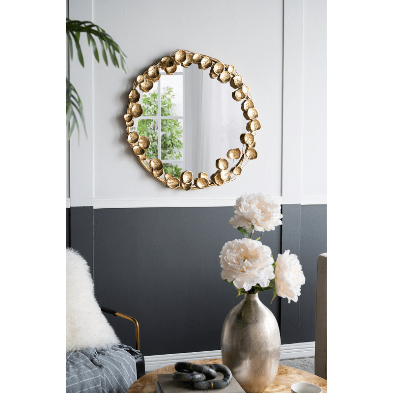 Philbee Interiors Eris Gold Leaf Round Wall Mirror 90x90cm 86335DS