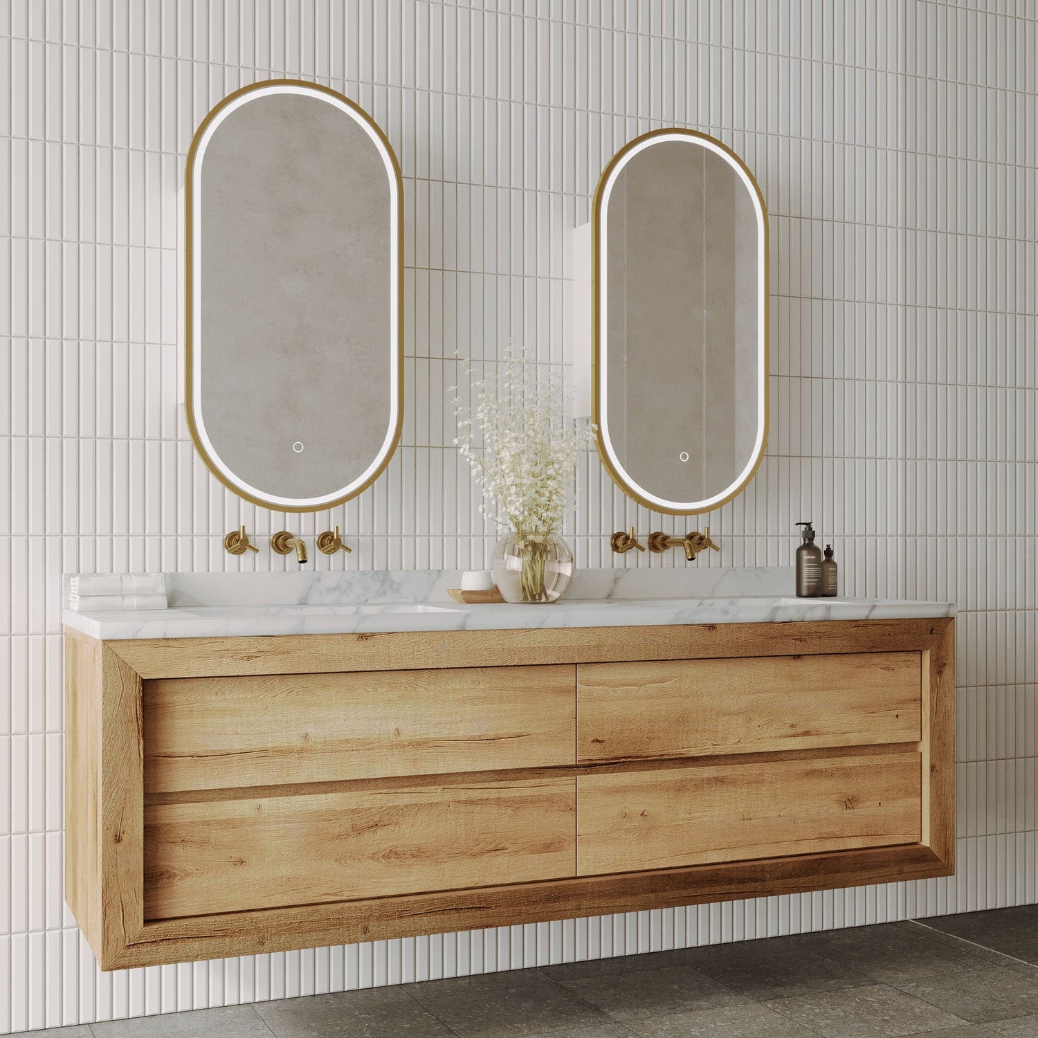 Remer Remer Capsule LED Smart Mirror Shaving Cabinet 450 x 150cm Brushed Brass CR45D-BB